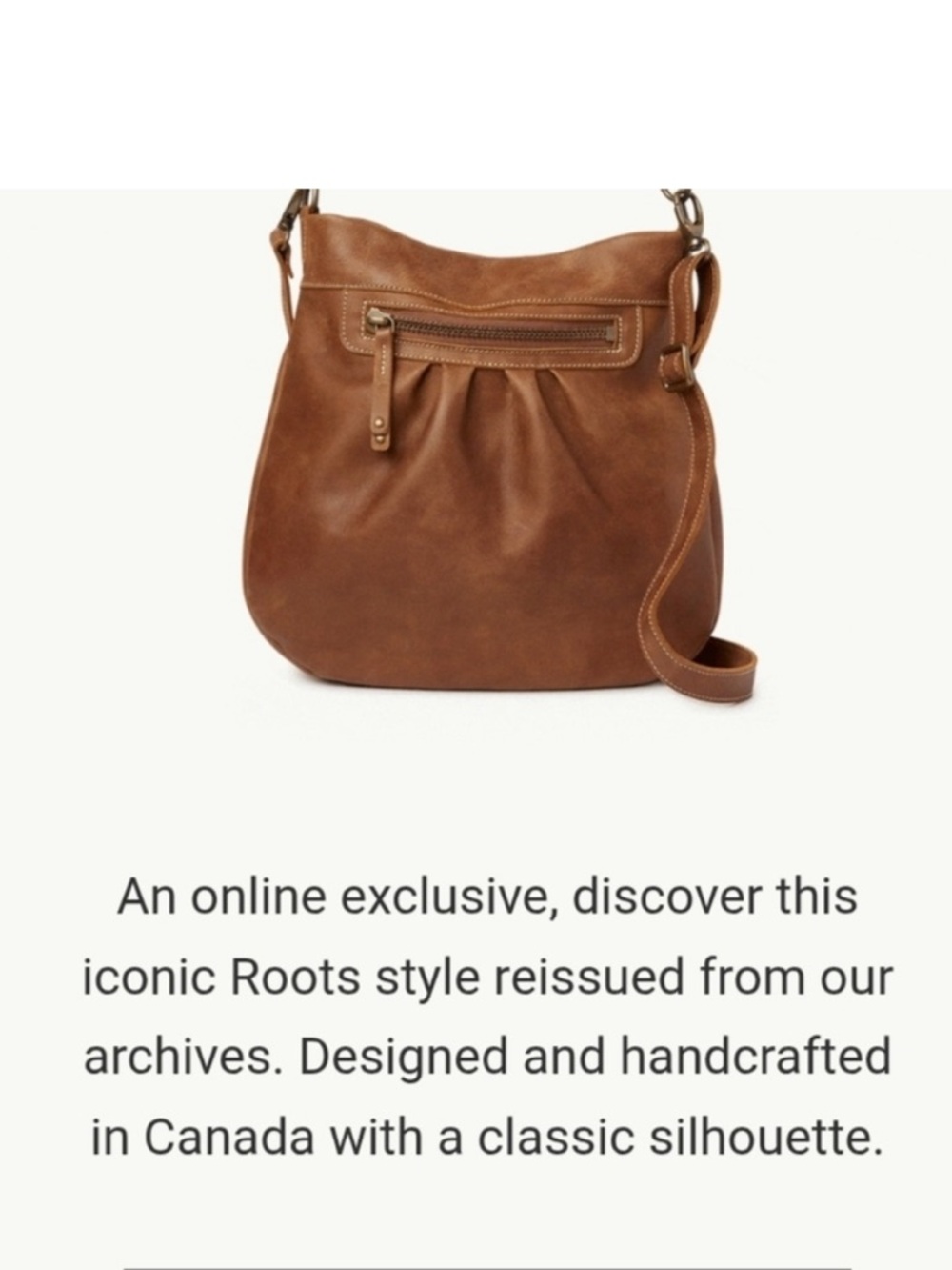 Roots Olivia Tan Leather Shoulder Bag with crossbody strap, made in Canada - Picture 16 of 16
